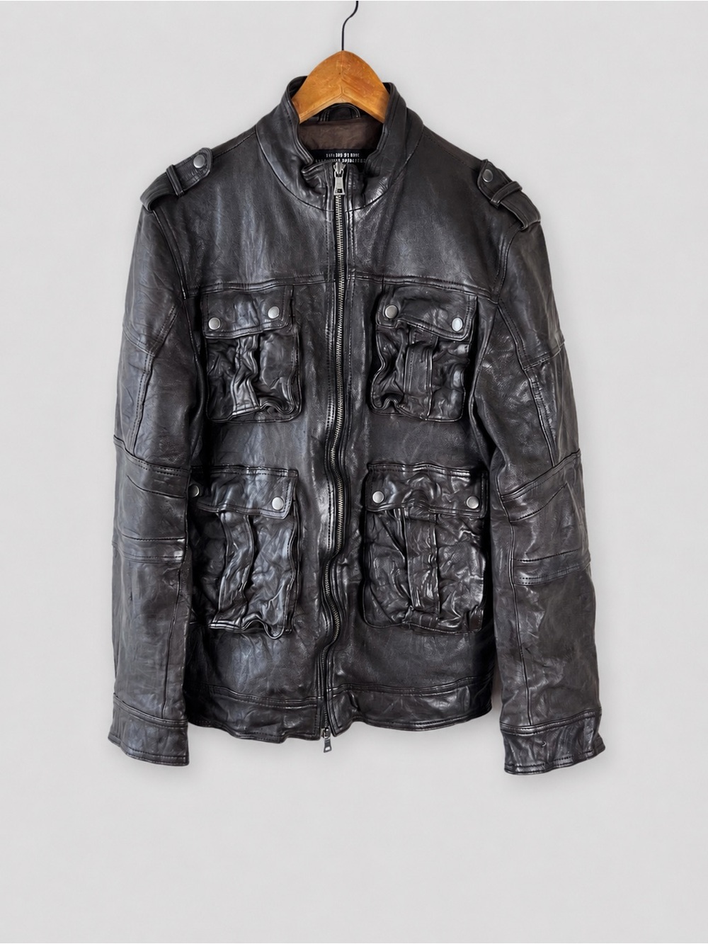ALLSAINTS SPITALFIELDS Mens Brown Leather Jacket Small MILITARY MOTORCYCLE BIKER